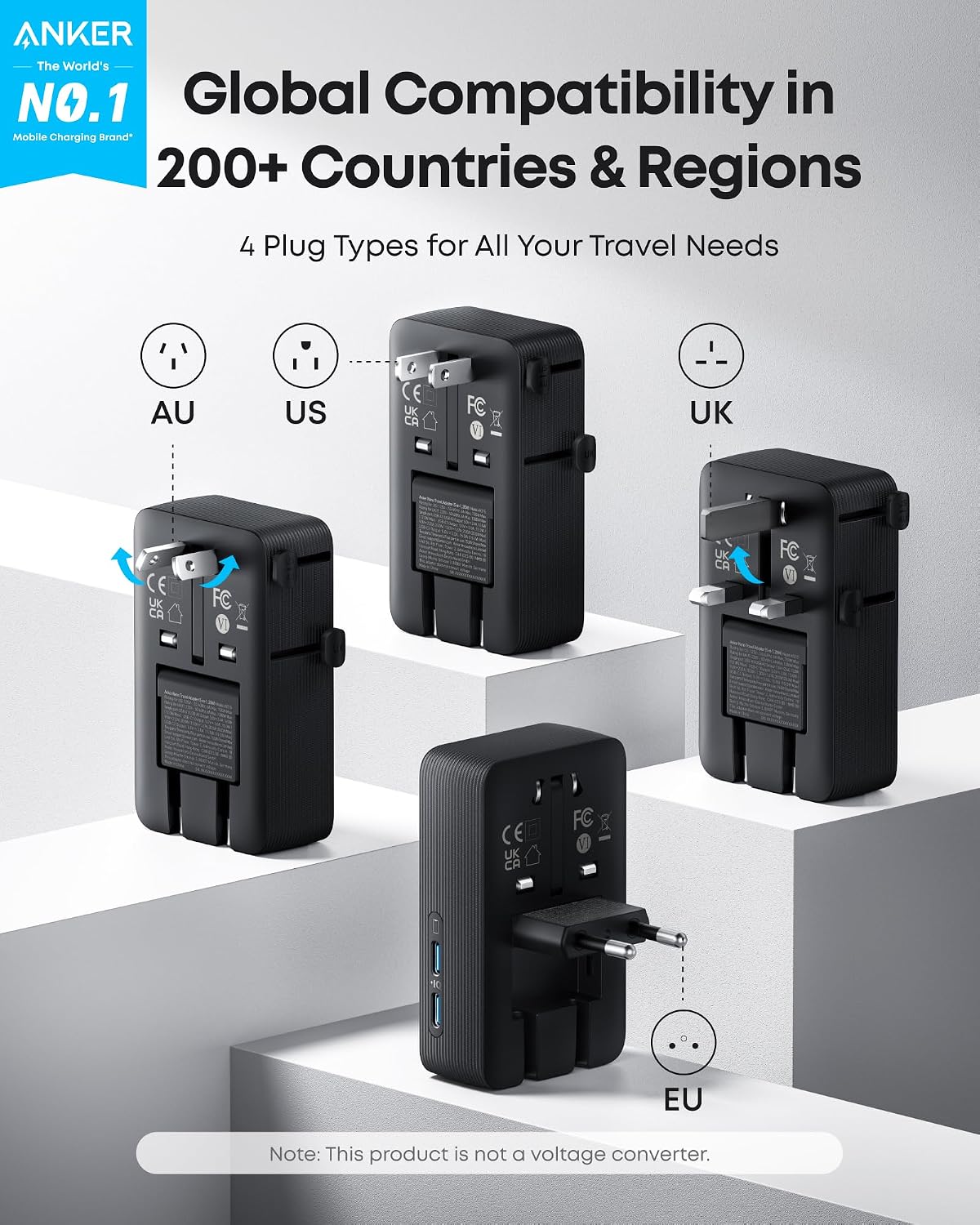 five charging ports: 1 ac outlet, 2 usb-a ports, and 2 usb-c ports