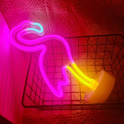 Flamingo LED Neon Sign – Cute Birthday Gift for Her, Tropical Bedroom Night Light with USB Power
