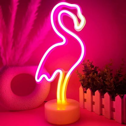 Flamingo LED Neon Sign – Cute Birthday Gift for Her, Tropical Bedroom Night Light with USB Power