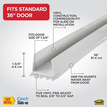 flexible vinyl construction rated to fill 3/8" to 3/4" gap variations