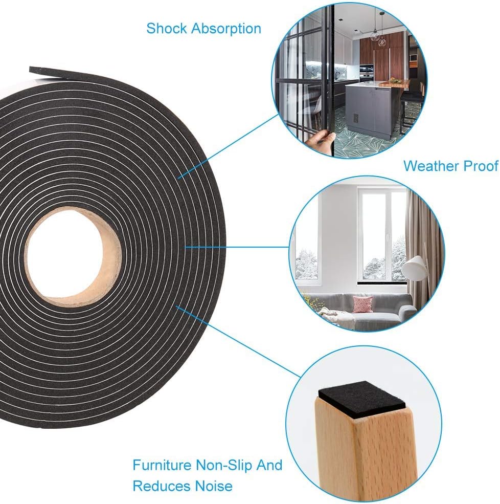 Foam Insulation Tape – Sleek Black Weather Stripping for Modern Bedroom Door Frames, Draft and Noise Blocking