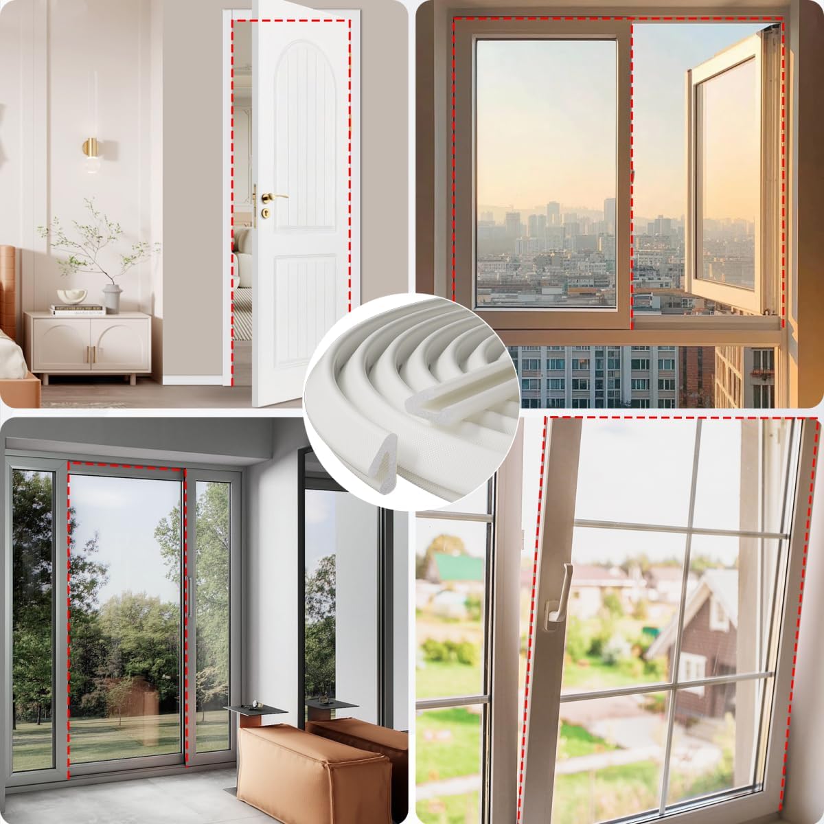 FoamGuard V-Shaped Door Seal Strip – Living Room Draft Stopper for Cozy Interior Aesthetic, Self-Adhesive Frame Match in White Black or Brown