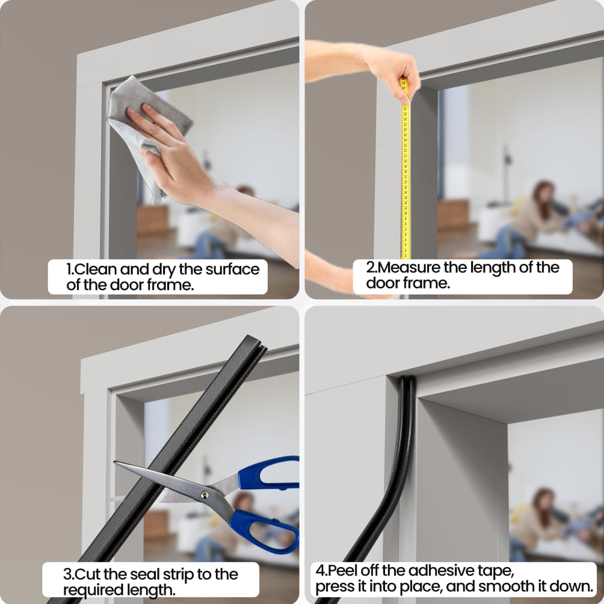 FoamGuard V-Shaped Door Seal Strip – Living Room Draft Stopper for Cozy Interior Aesthetic, Self-Adhesive Frame Match in White Black or Brown