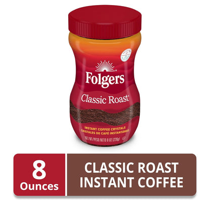 Folgers Classic Roast Instant Coffee – Family Pantry Staple for Safe At-Home Brewing Anytime