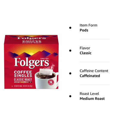 Folgers Coffee Singles – Pre-Portioned Brew Bags for Conference Rooms and Shared Workspaces