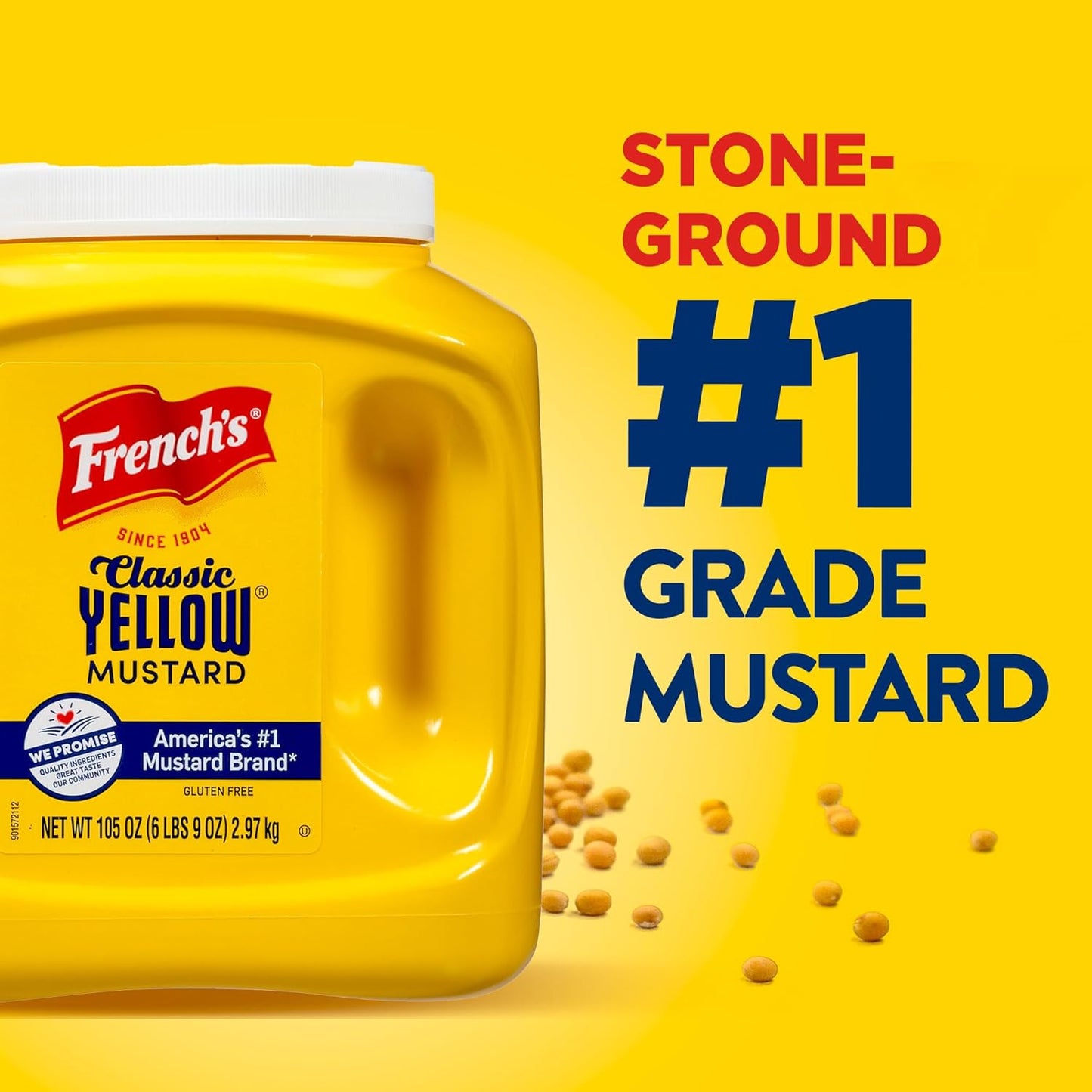 French's Classic Yellow Mustard, 105 oz – BBQ Slather Mustard for Low and Slow Smokers and Outdoor Pitmaster Prep
