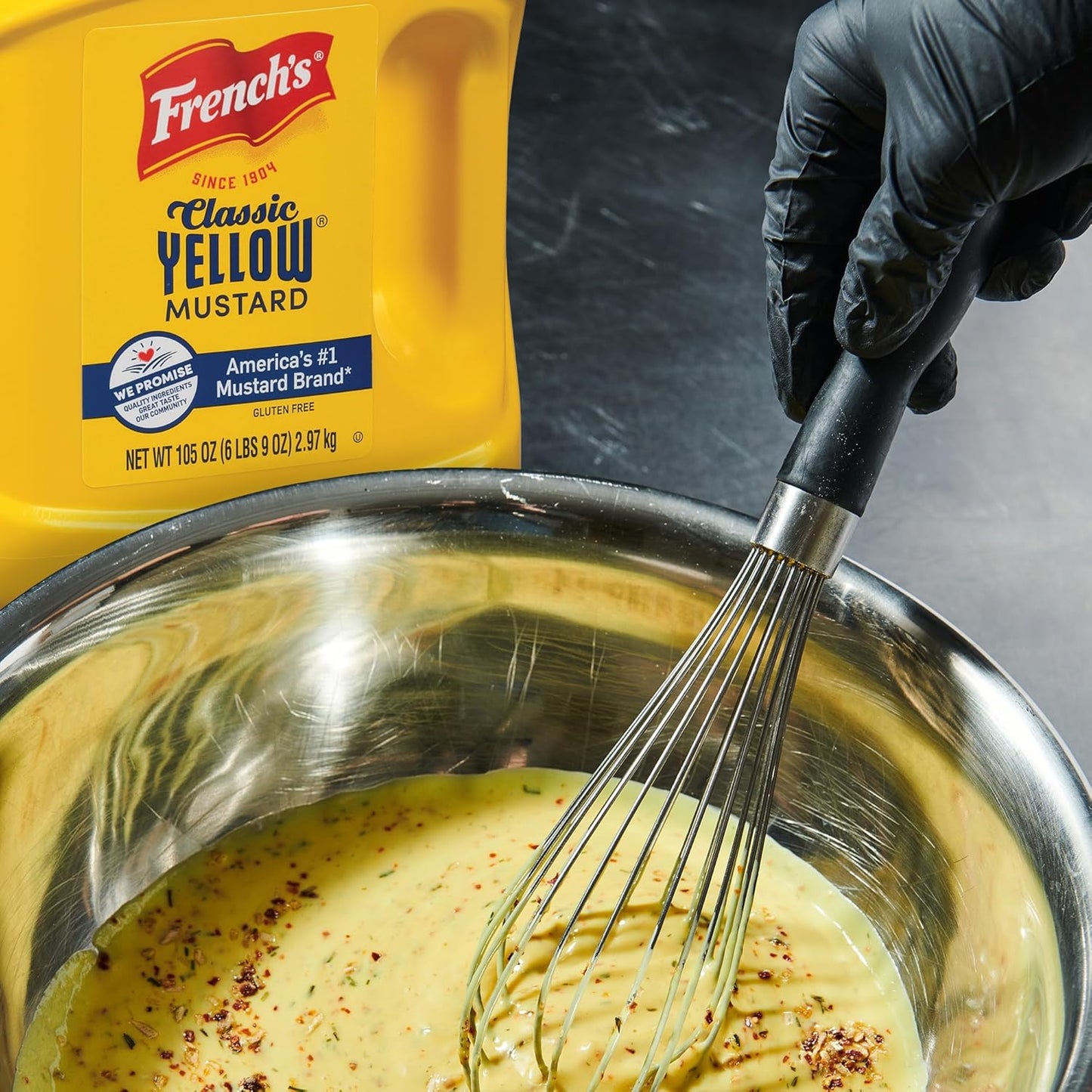 French's Classic Yellow Mustard, 105 oz – BBQ Slather Mustard for Low and Slow Smokers and Outdoor Pitmaster Prep