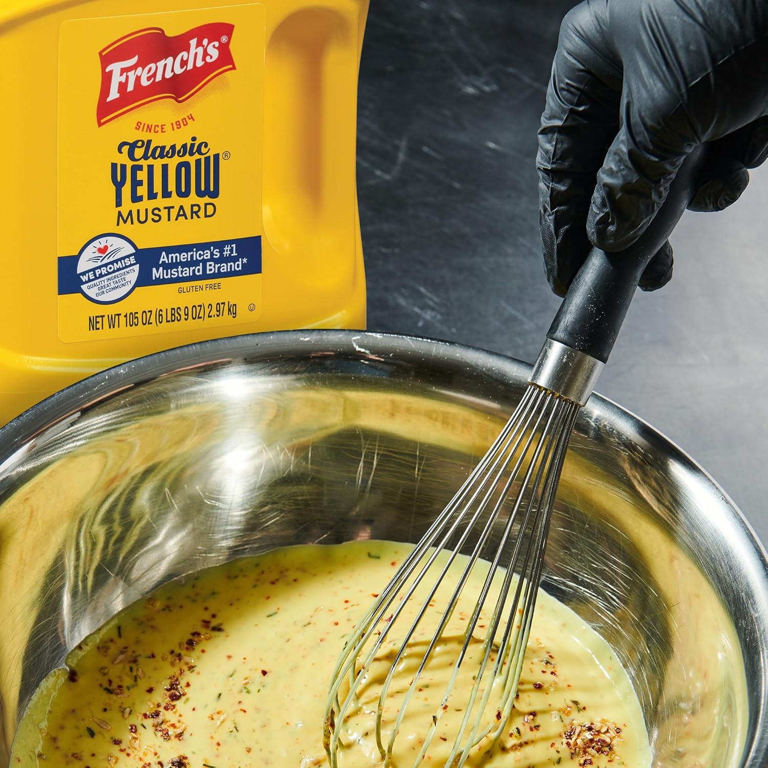 French's Classic Yellow Mustard, 105 oz – BBQ Slather Mustard for Low and Slow Smokers and Outdoor Pitmaster Prep
