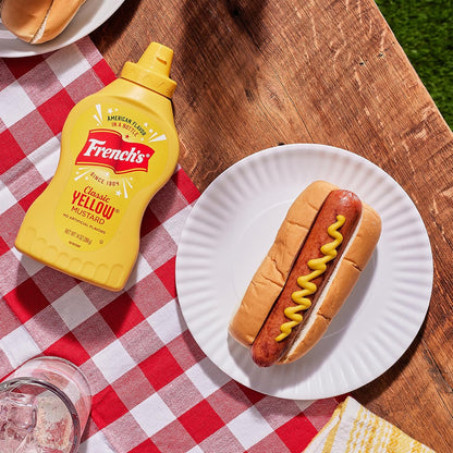 French's Stone-Ground Yellow Mustard – Kid-Friendly Condiment for Sandwiches, Chicken Tenders & Dips, 14 oz