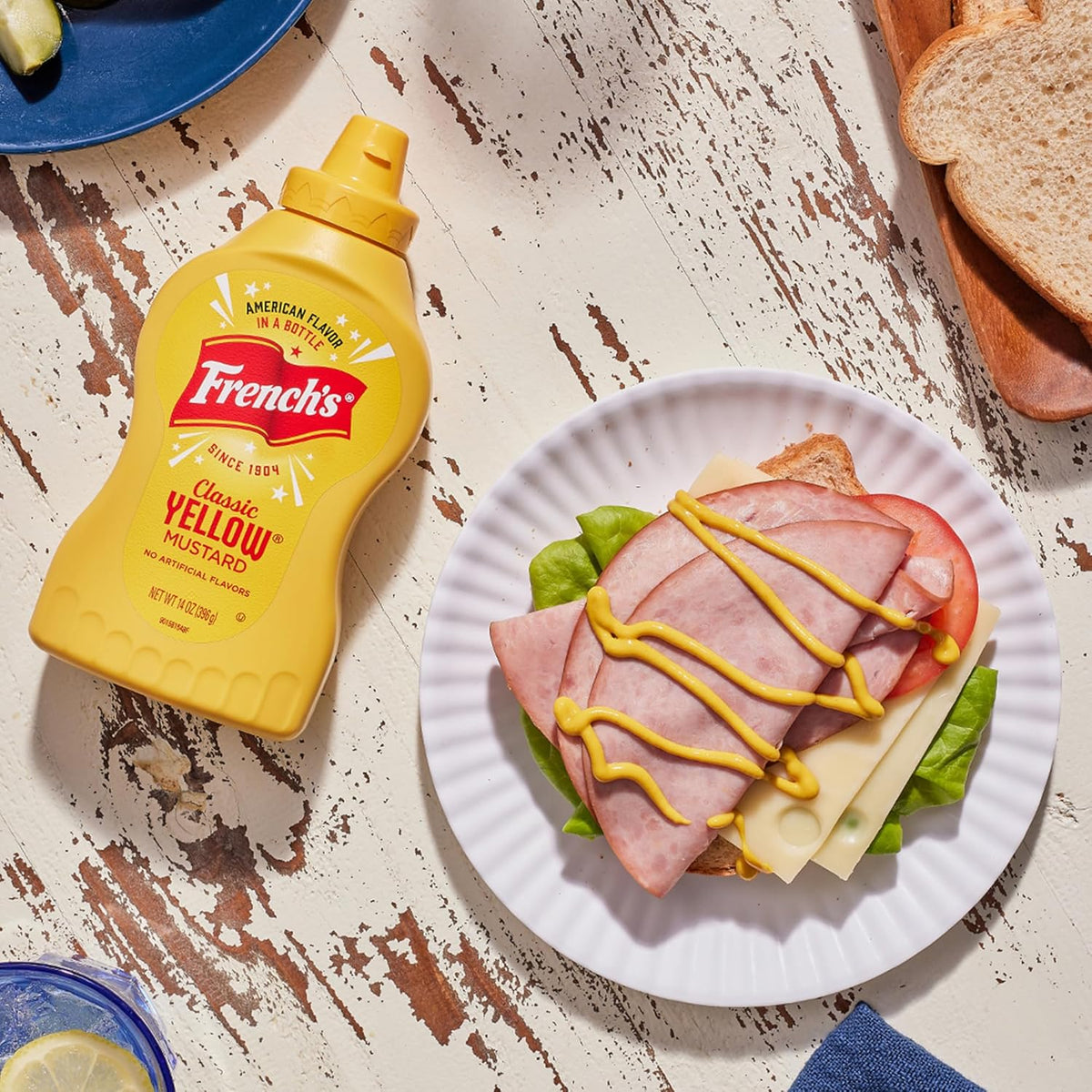 French's Stone-Ground Yellow Mustard – Kid-Friendly Condiment for Sandwiches, Chicken Tenders & Dips, 14 oz