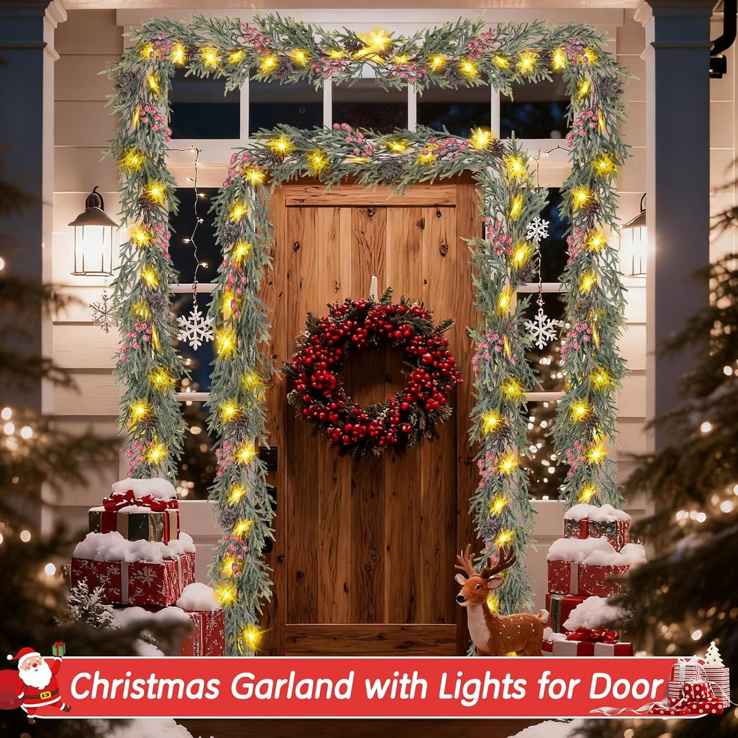 Frosted Pine Garland with Snowflake Lights – 6FT Holiday Centerpiece for Living Room Mantle and Cozy Winter Aesthetic