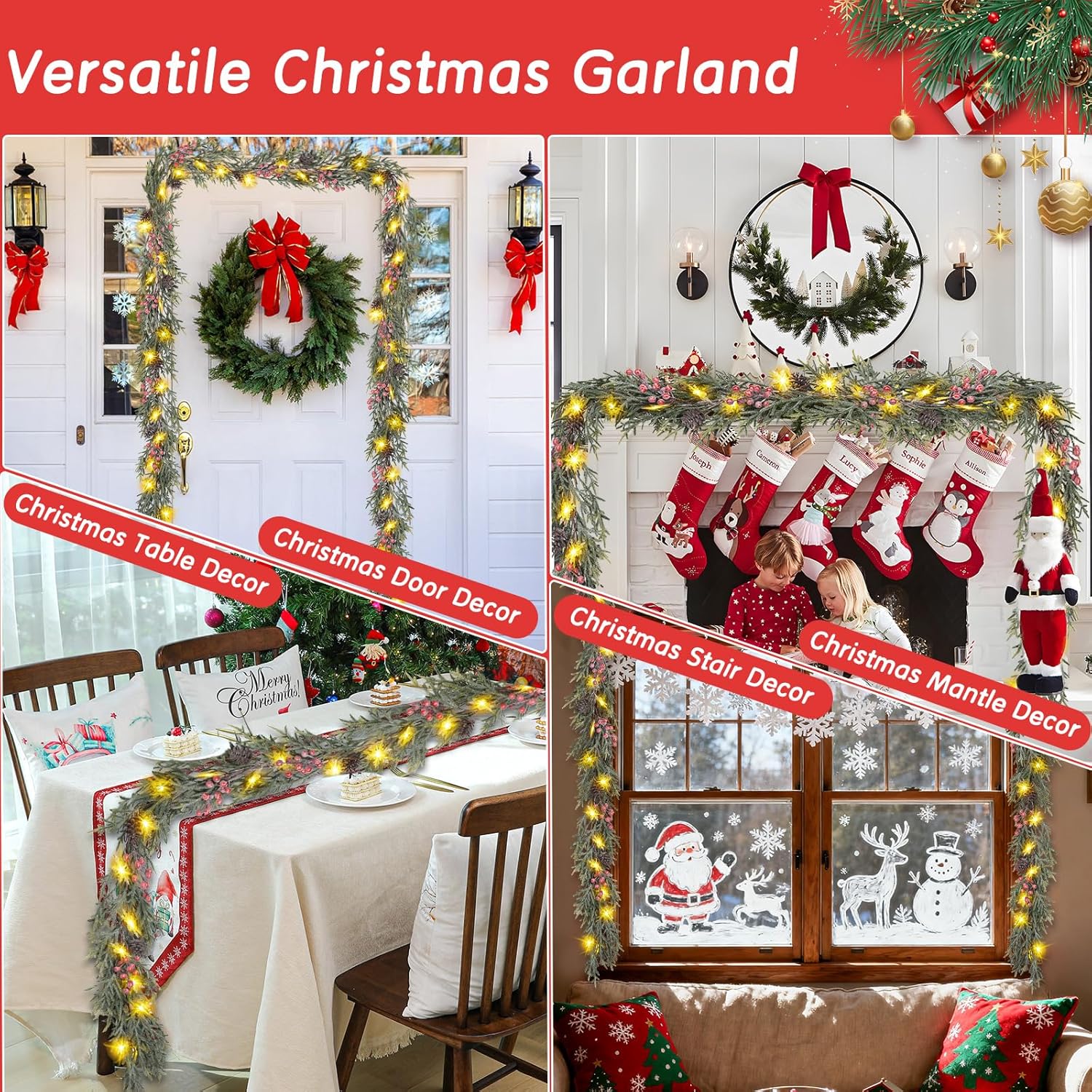 Frosted Pine Garland with Snowflake Lights – 6FT Holiday Centerpiece for Living Room Mantle and Cozy Winter Aesthetic