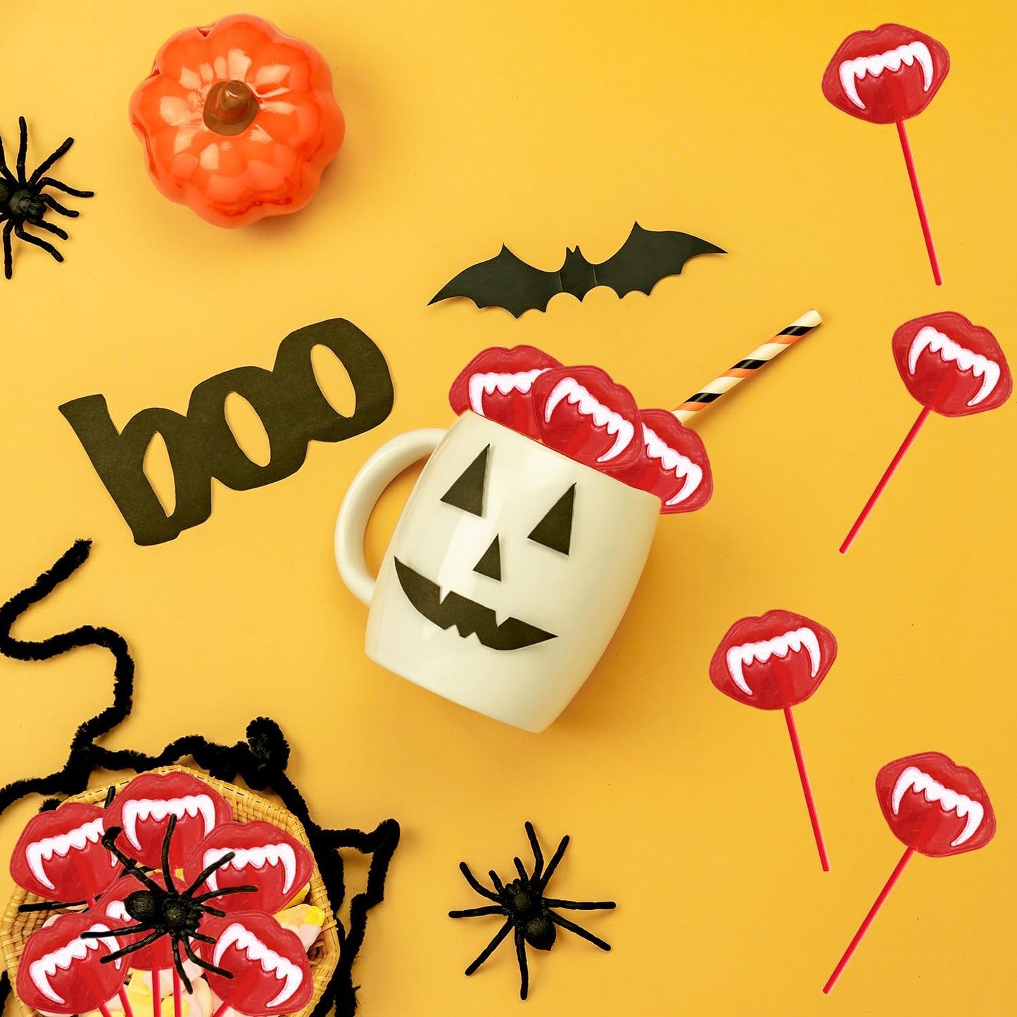 Fruidles Halloween Vampires Fangs Tattoo Lollipops – Portable Trick-or-Treat Candy for Porch Candy Bowls