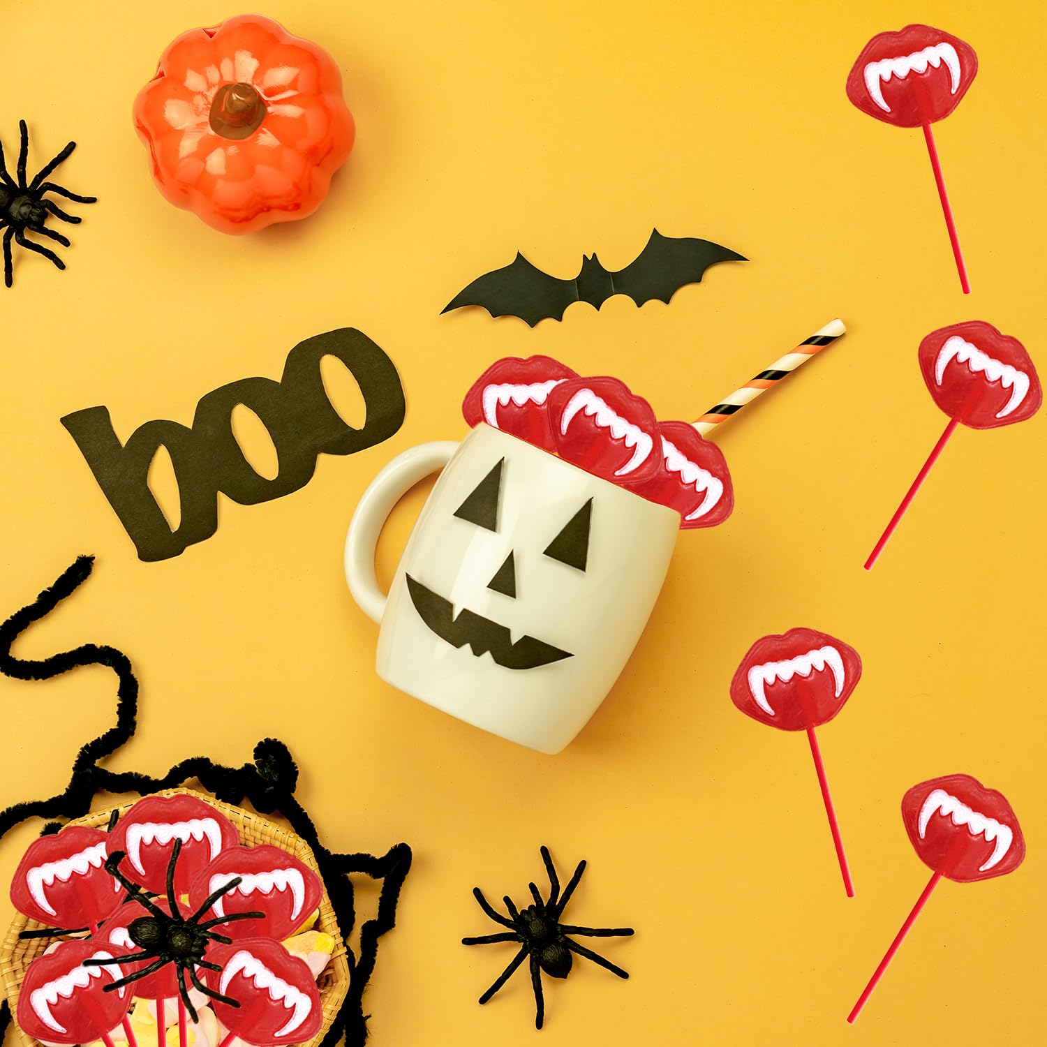 Fruidles Halloween Vampires Fangs Tattoo Lollipops – Portable Trick-or-Treat Candy for Porch Candy Bowls