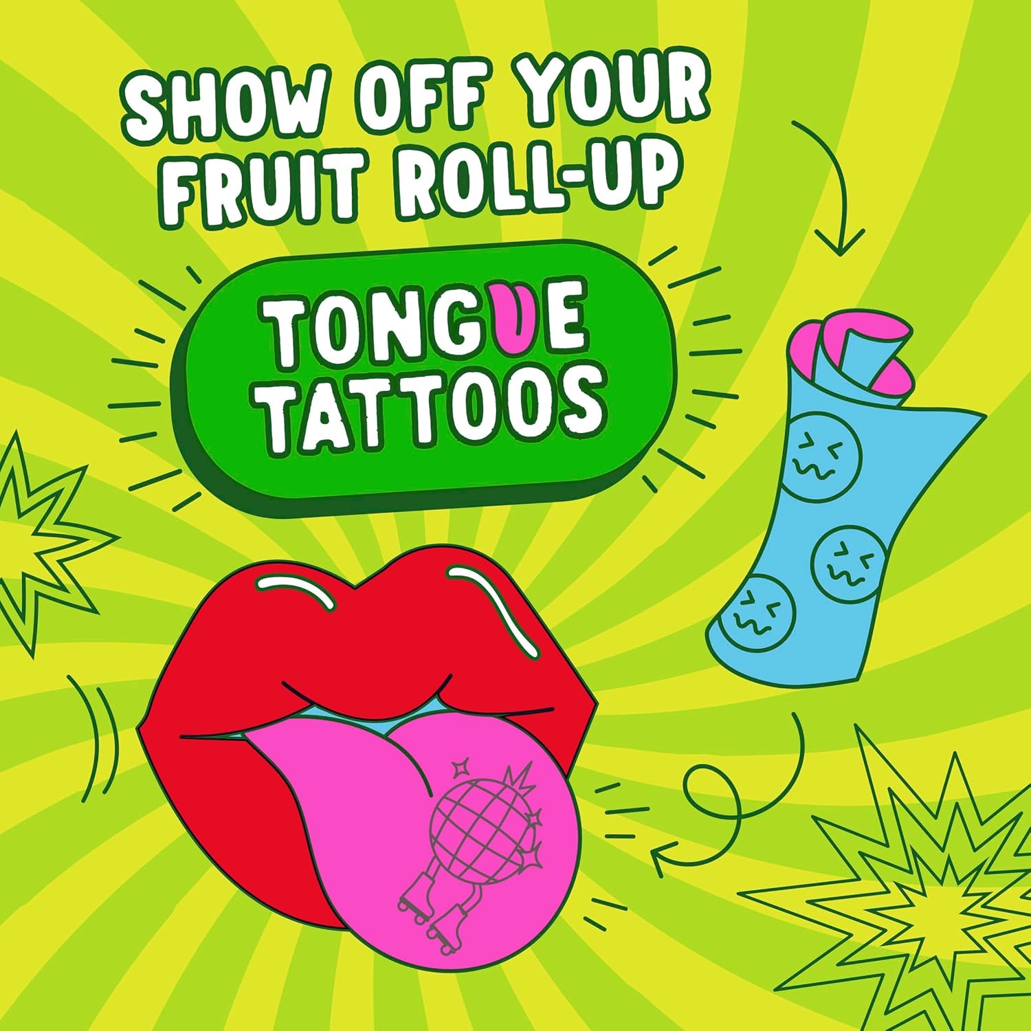 Fruit Roll-Ups Sour Variety Pack – Fun Party Favor for Kids' Birthdays, 30-Count with Tongue Tattoos