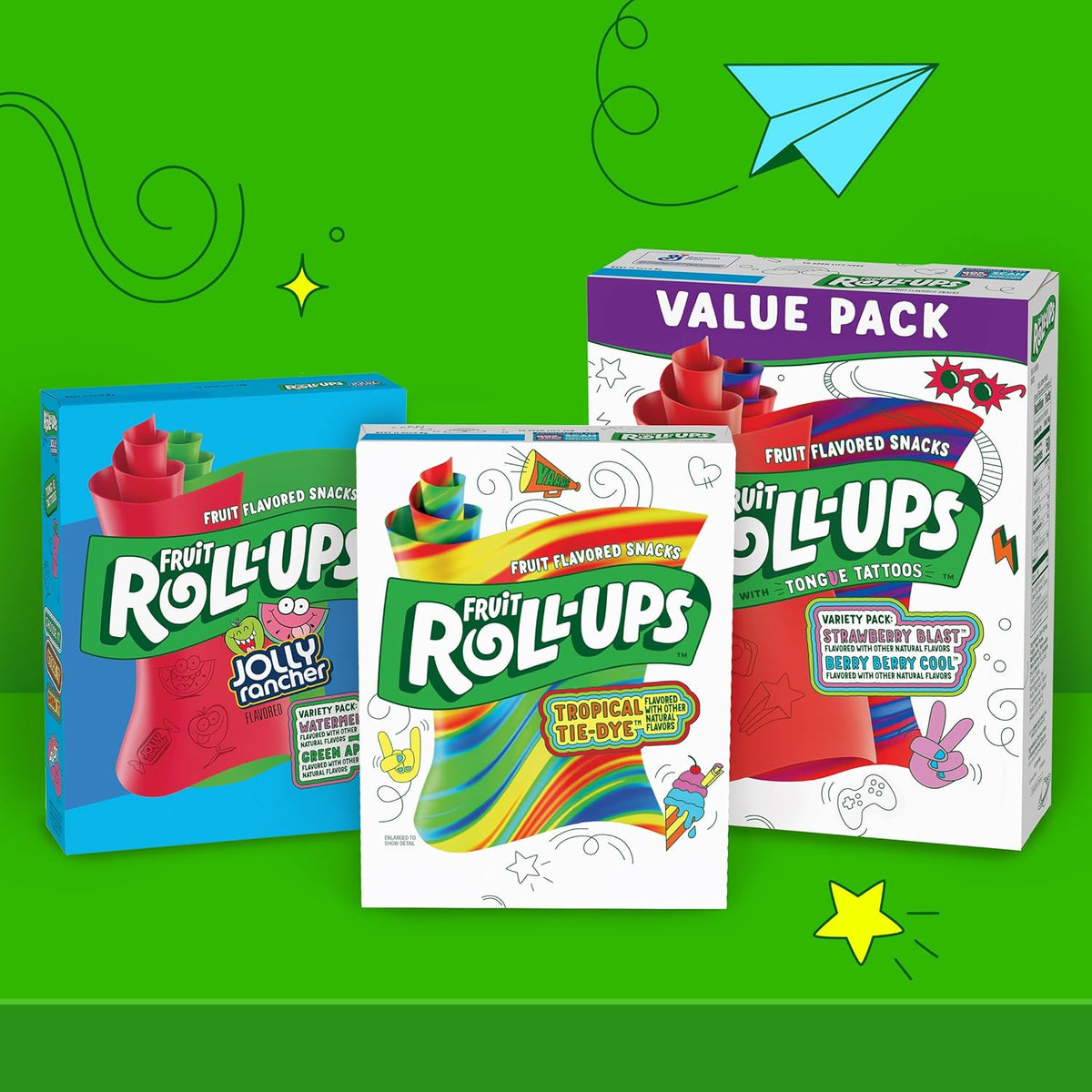 Fruit Roll-Ups Tropical Tie-Dye Variety Pack – Individually Wrapped After-School Snacks for Children