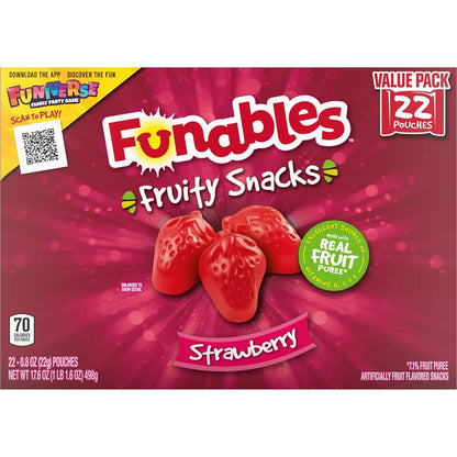Funables Vitamin-Enriched Strawberry Gummy Snacks for Gym Bags & Office Drawers, 22 Pouches