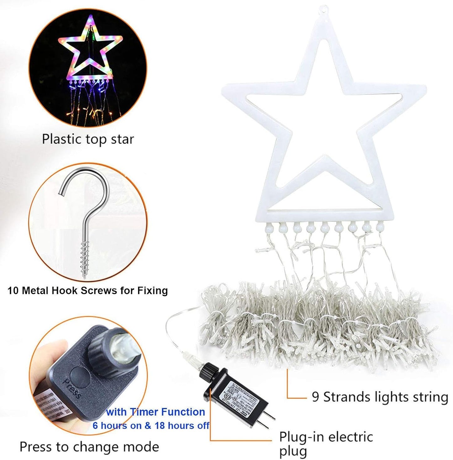FUNIAO Star Waterfall Lights 320 LED, 9 Strand Curtain String Lights for Living Room, Bedroom Window and Cozy Holiday Aesthetic