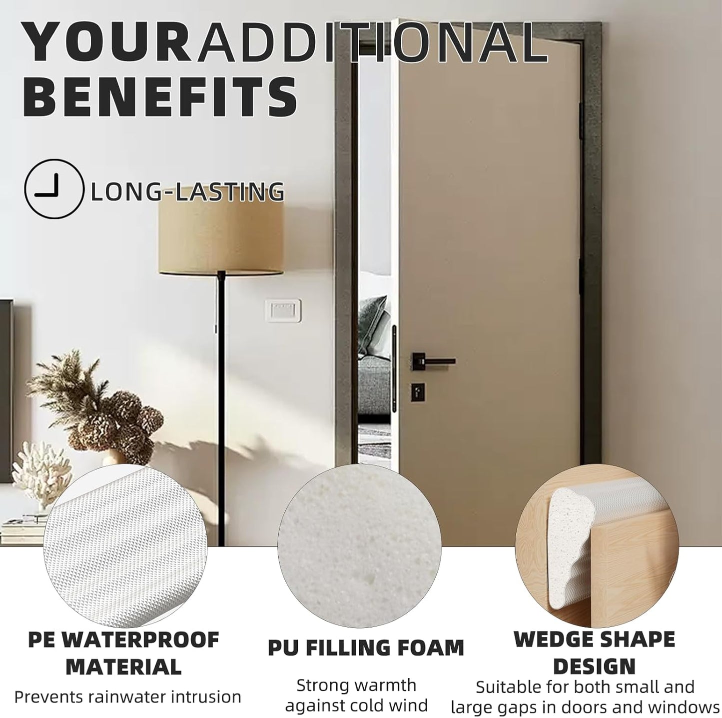 Furinno Wedge Weather Stripping – Cozy Bedroom Seal for Drafty Window Wellness, Self-Adhesive Foam Door