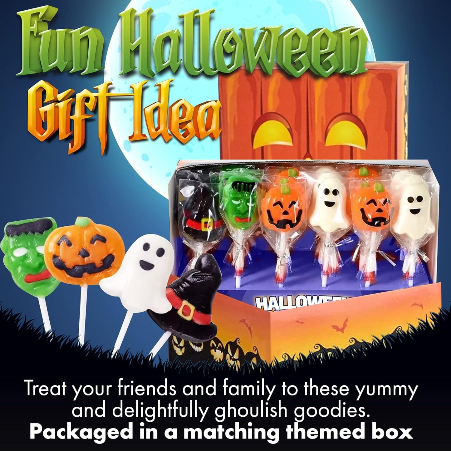 Fusion Select Halloween Lollipops – Weather-Resistant Trick or Treat Candy for Porches, Entryways & Outdoor Halloween Displays