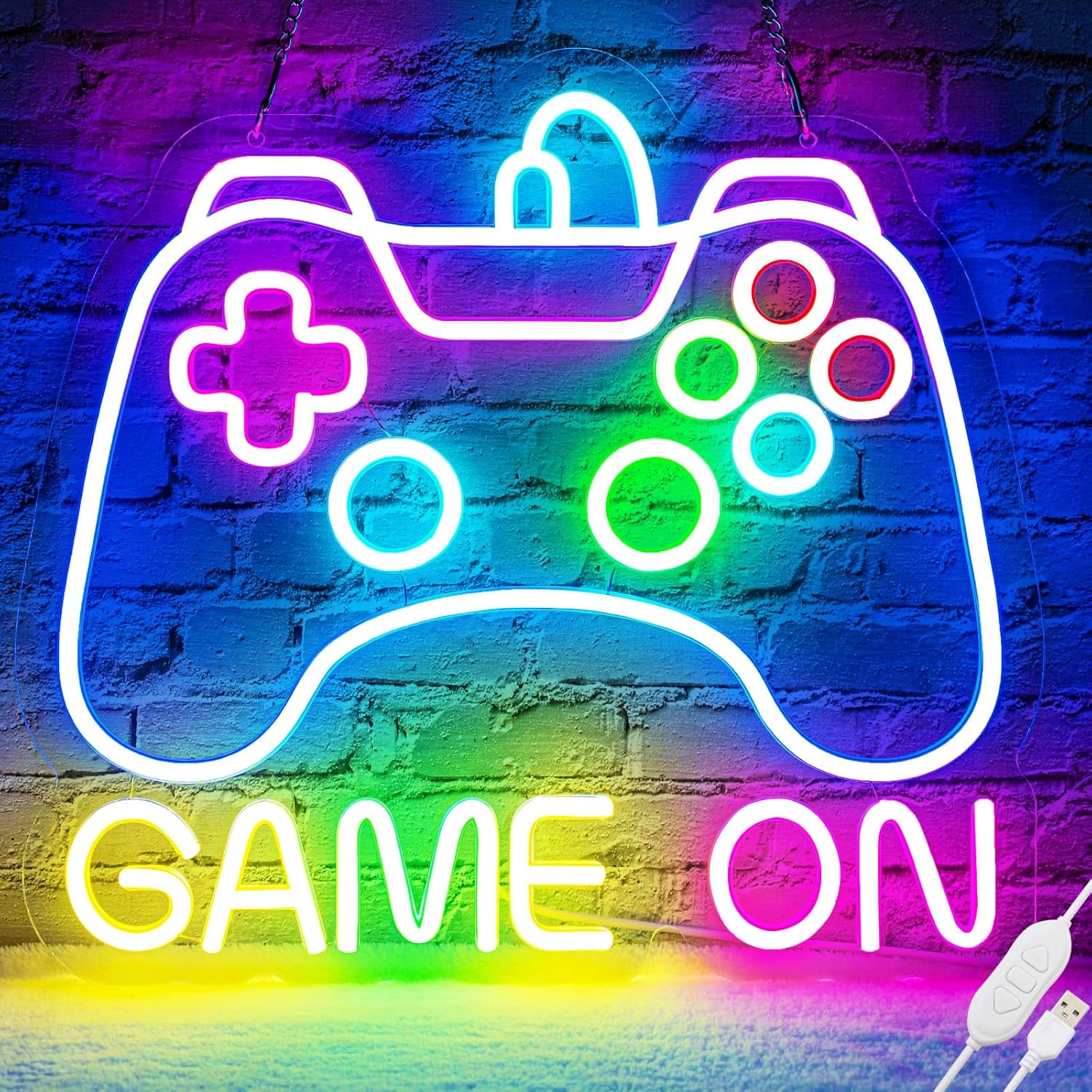 gamepad-shaped acrylic backboard (14.1 x 12.9 inches) with led strip lighting in art deco style