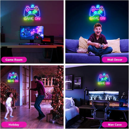 Gaming Neon Sign for Kids Room, Cool to Touch USB Powered Light - Safe Bedroom Wall Decor for Tween Boys Playroom Setup