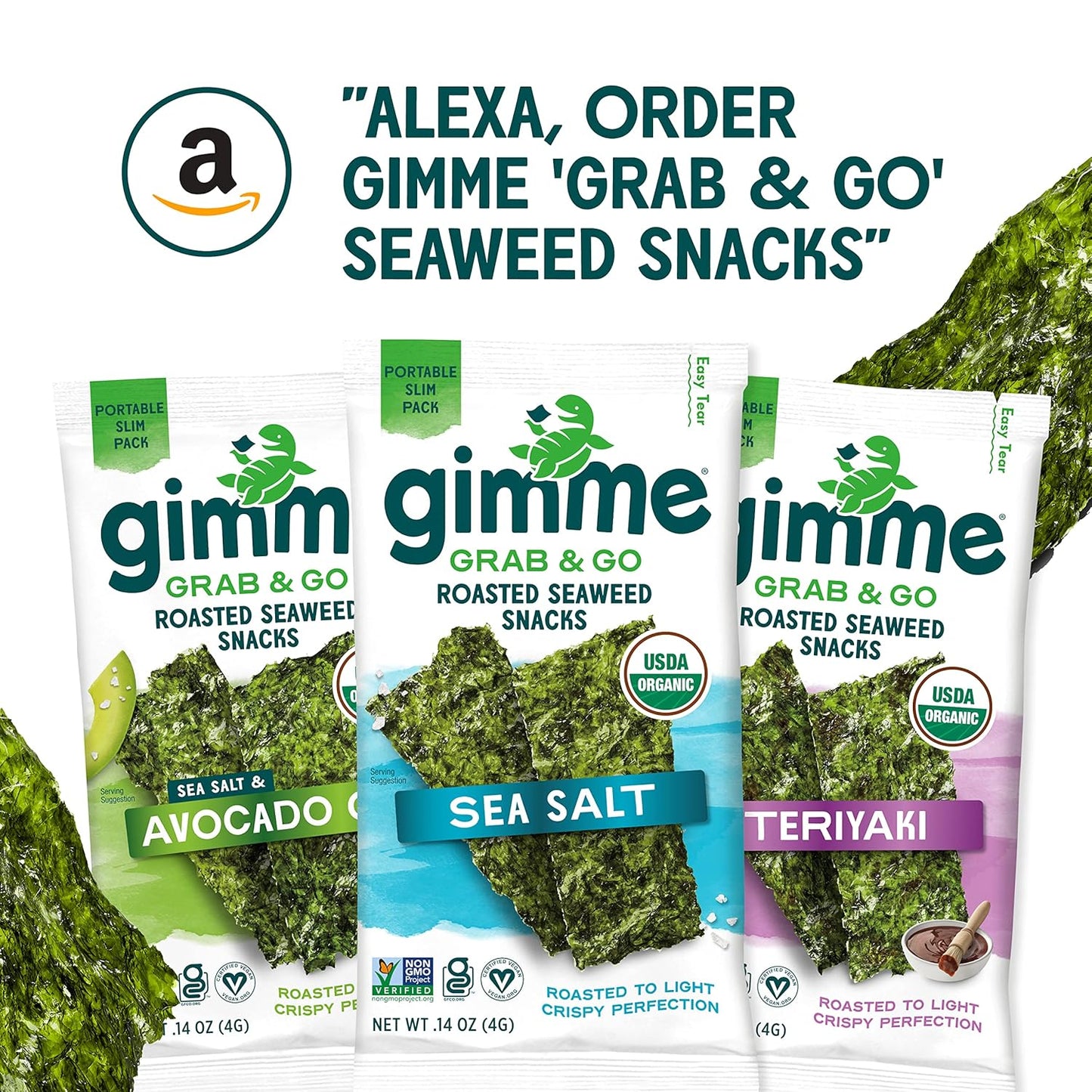 Gimme Seaweed Roasted Seaweed Snacks Non-Perishable Hiking and Travel Snack Slim Single-Serve 5 Count