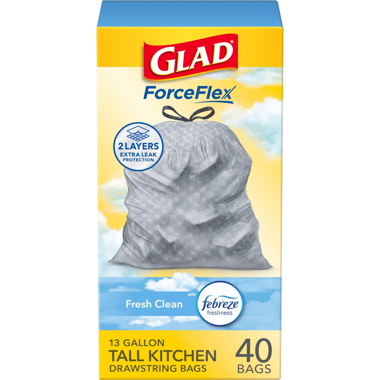 Glad ForceFlex 13 Gallon Trash Bags – Heavy-Duty Drawstring Liners to Prevent Rips Around Kids and Pets, 80 Count Pack