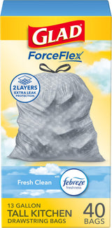 Glad ForceFlex 13 Gallon Trash Bags – Heavy-Duty Drawstring Liners to Prevent Rips Around Kids and Pets, 80 Count Pack