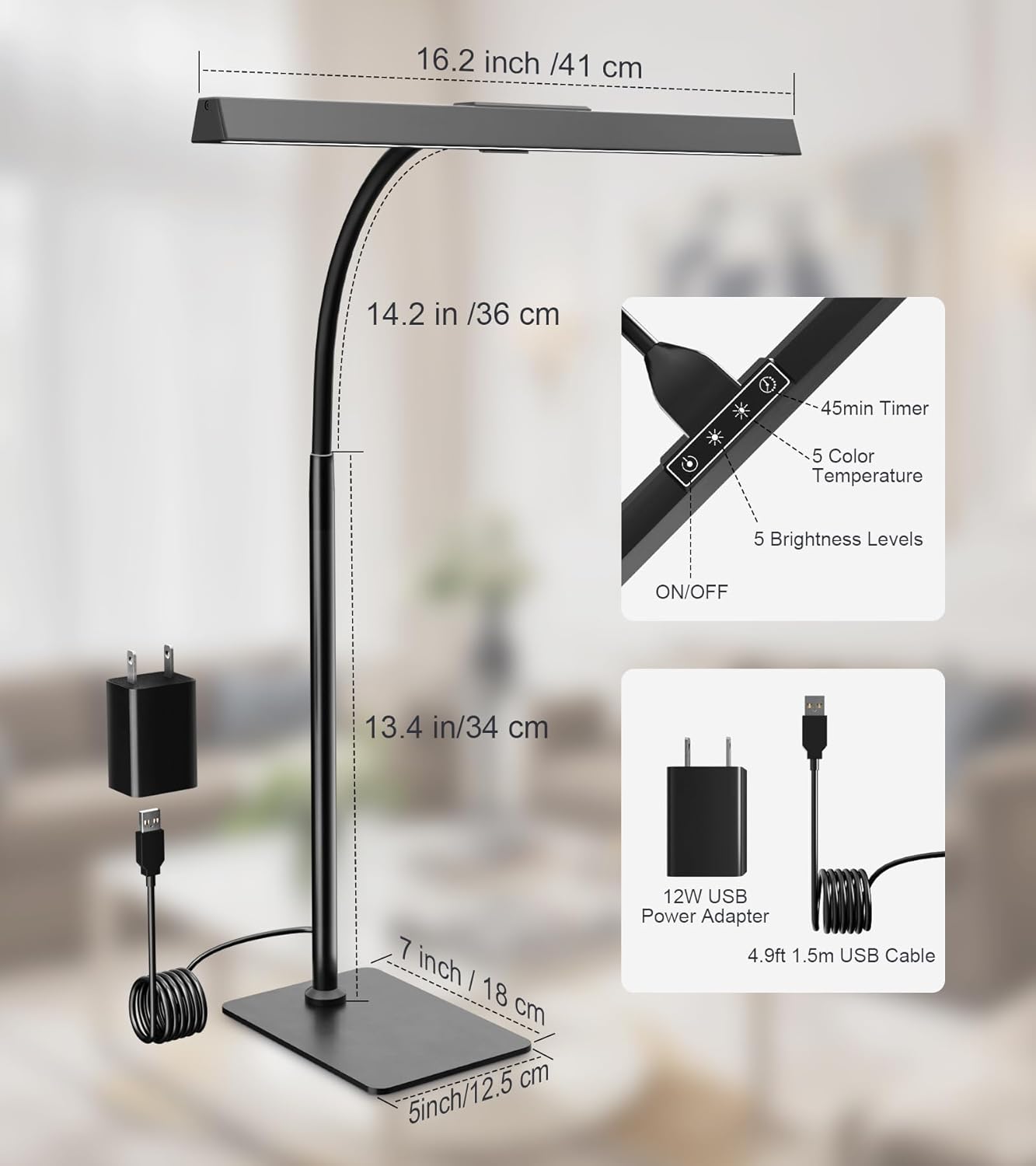 GlowStar Architect LED Desk Lamp for Home Office, Flicker-Free Eye-Caring Task Light with 5 Color Temps for Focused Remote Work