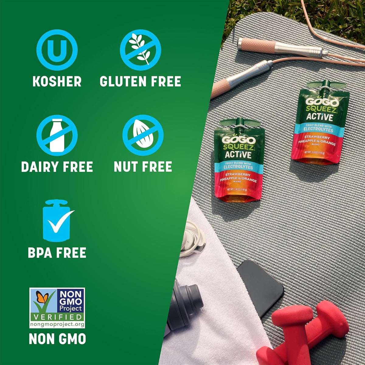 GoGo squeeZ Electrolyte Squeeze Pouches – Allergy Friendly After School Snack for Kids, Gluten Free Nut Free Dairy Free 18 Count