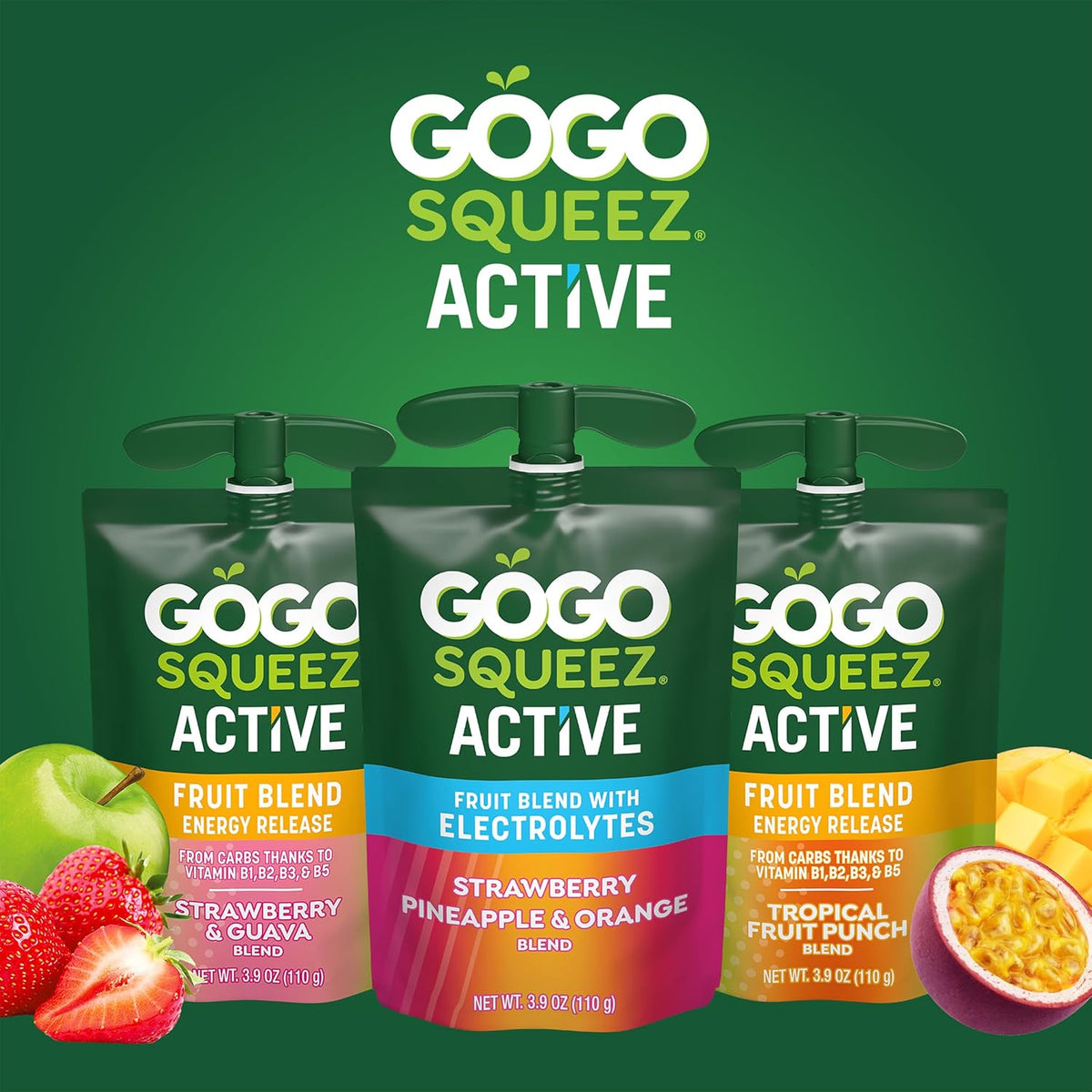 GoGo squeeZ Electrolyte Squeeze Pouches – Allergy Friendly After School Snack for Kids, Gluten Free Nut Free Dairy Free 18 Count
