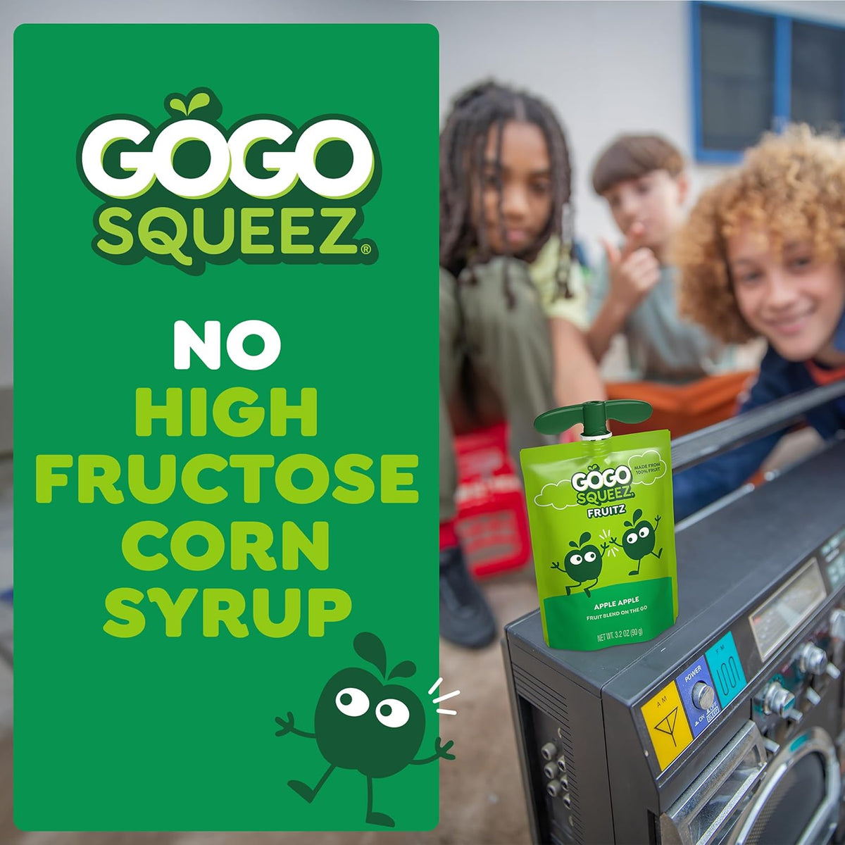 GoGo squeeZ No Sugar Added Apple Pouches, Bulk Pantry Stock for Busy Family Meal Prep, 3.2 oz, 96 Count