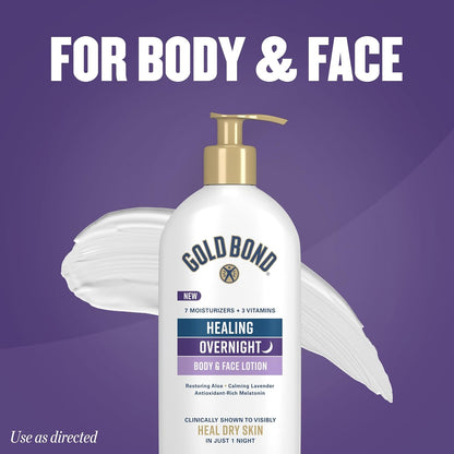 Gold Bond Healing Overnight Lotion 13 oz – Two-in-One Face and Body Moisturizer for a Streamlined, Clutter-Free Skincare Shelf