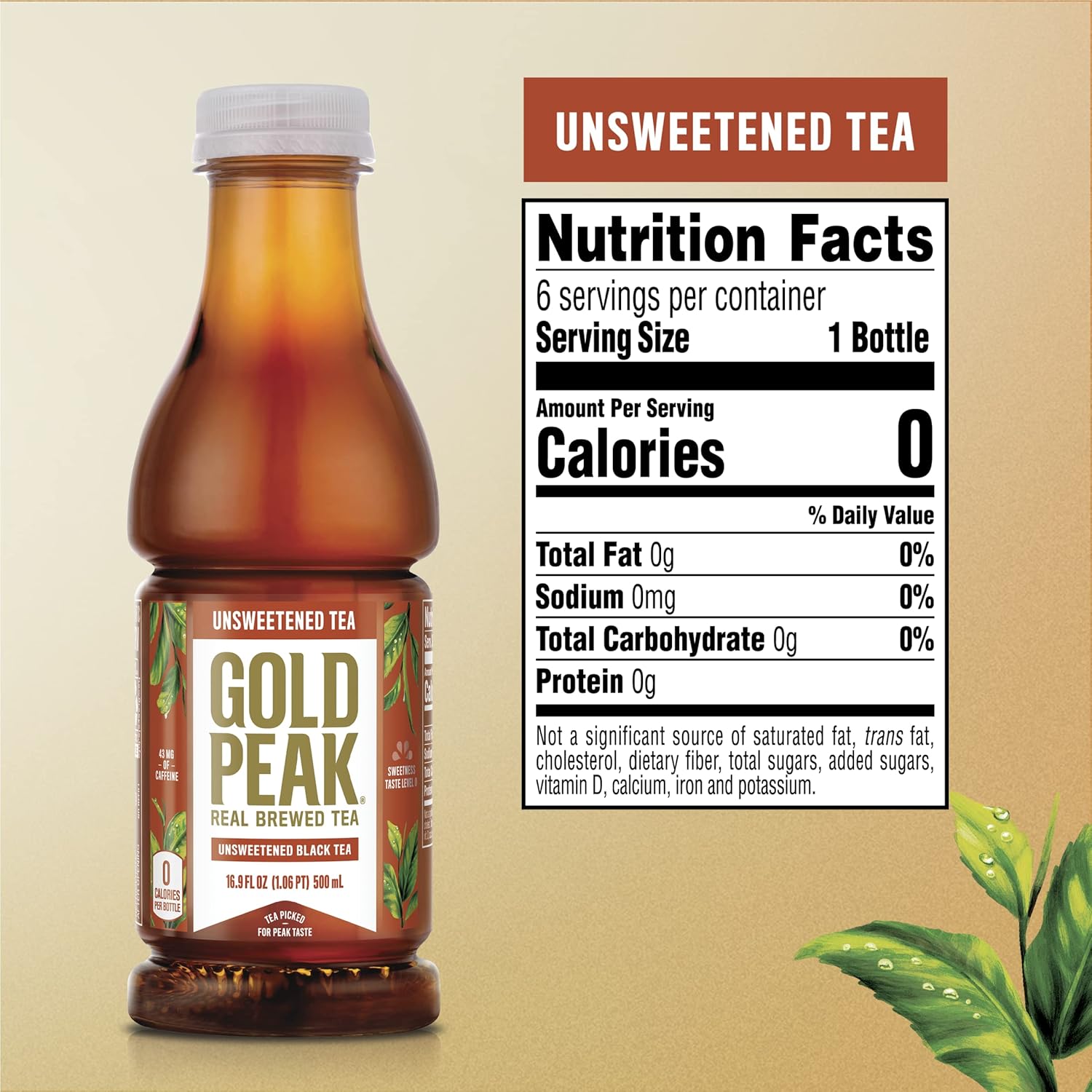 Gold Peak Unsweet Tea – Focus-Friendly Desk Drink for Busy Workdays, 16.9 fl oz 6 Pack