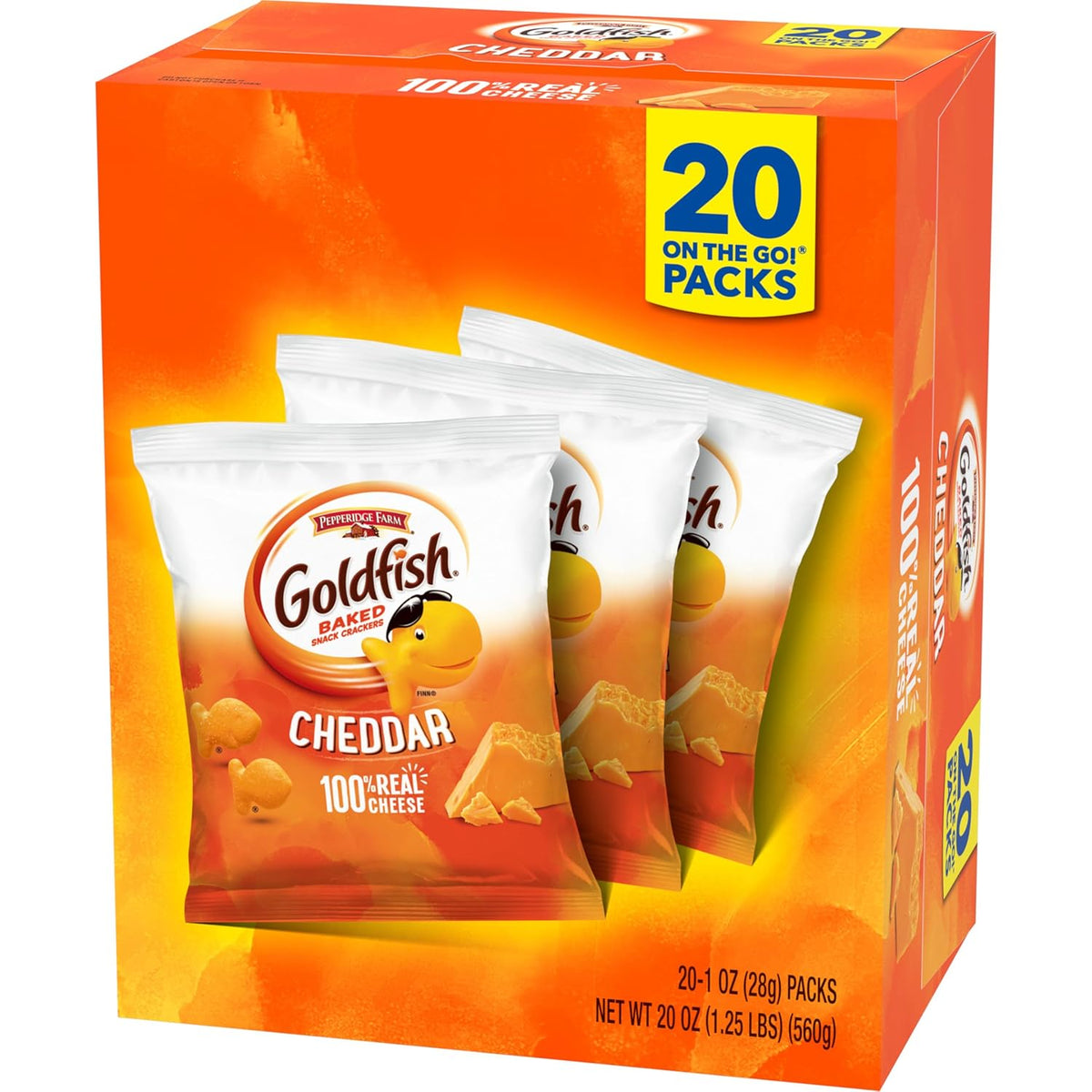 Goldfish Cheddar Cheese Crackers – Commuter Bag Snack for Road Trips, No Refrigeration Needed, 20 Count