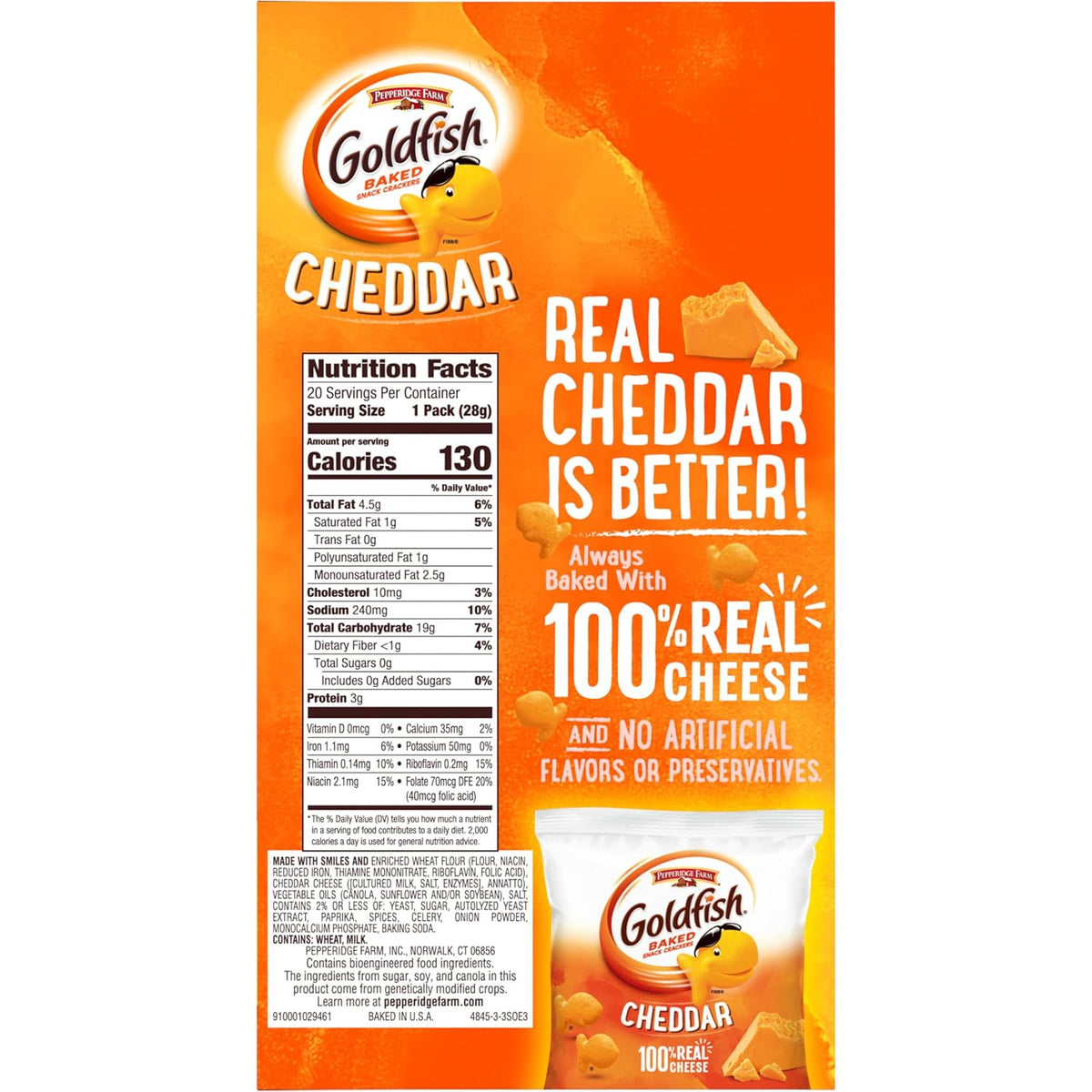 Goldfish Cheddar Cheese Crackers – Commuter Bag Snack for Road Trips, No Refrigeration Needed, 20 Count