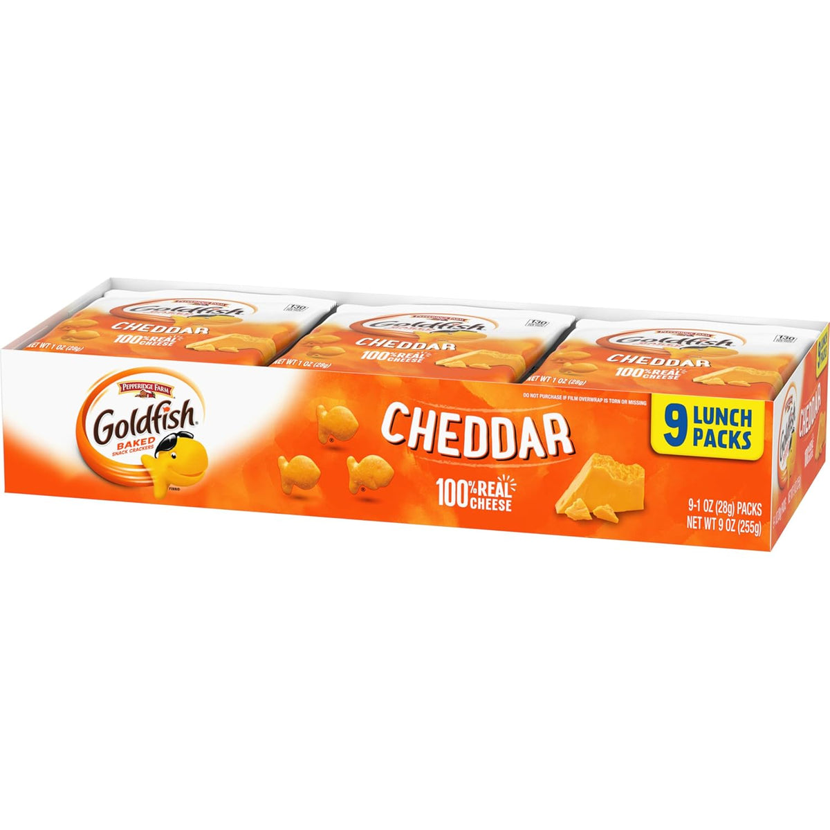 Goldfish Cheddar Cheese Crackers – Simple Portion-Controlled Snack, No Artificial Preservatives, 9 Pack Tray
