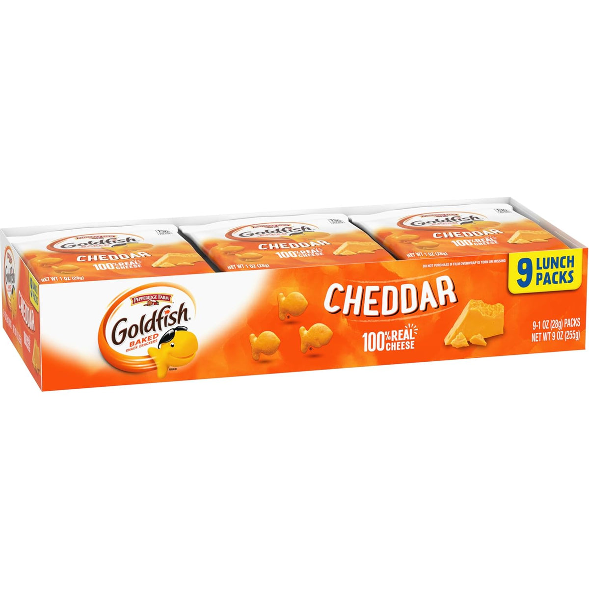 Goldfish Cheddar Cheese Crackers – Simple Portion-Controlled Snack, No Artificial Preservatives, 9 Pack Tray