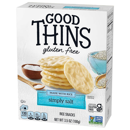 Good Thins Simply Salt Rice Snacks Gluten Free Crackers for Sensitive Stomach Pantry, Light Pre-Dinner Nibble