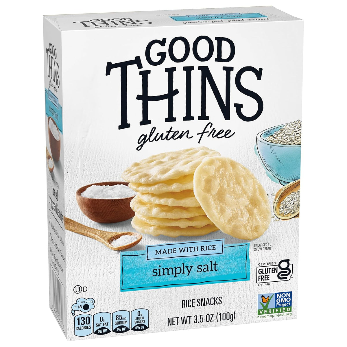 Good Thins Simply Salt Rice Snacks Gluten Free Crackers for Sensitive Stomach Pantry, Light Pre-Dinner Nibble