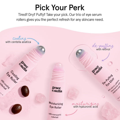 grace & stella Under Eye Serum Roller – Rose Quartz Moisturizing Eye Treatment, Premium Skincare Gift