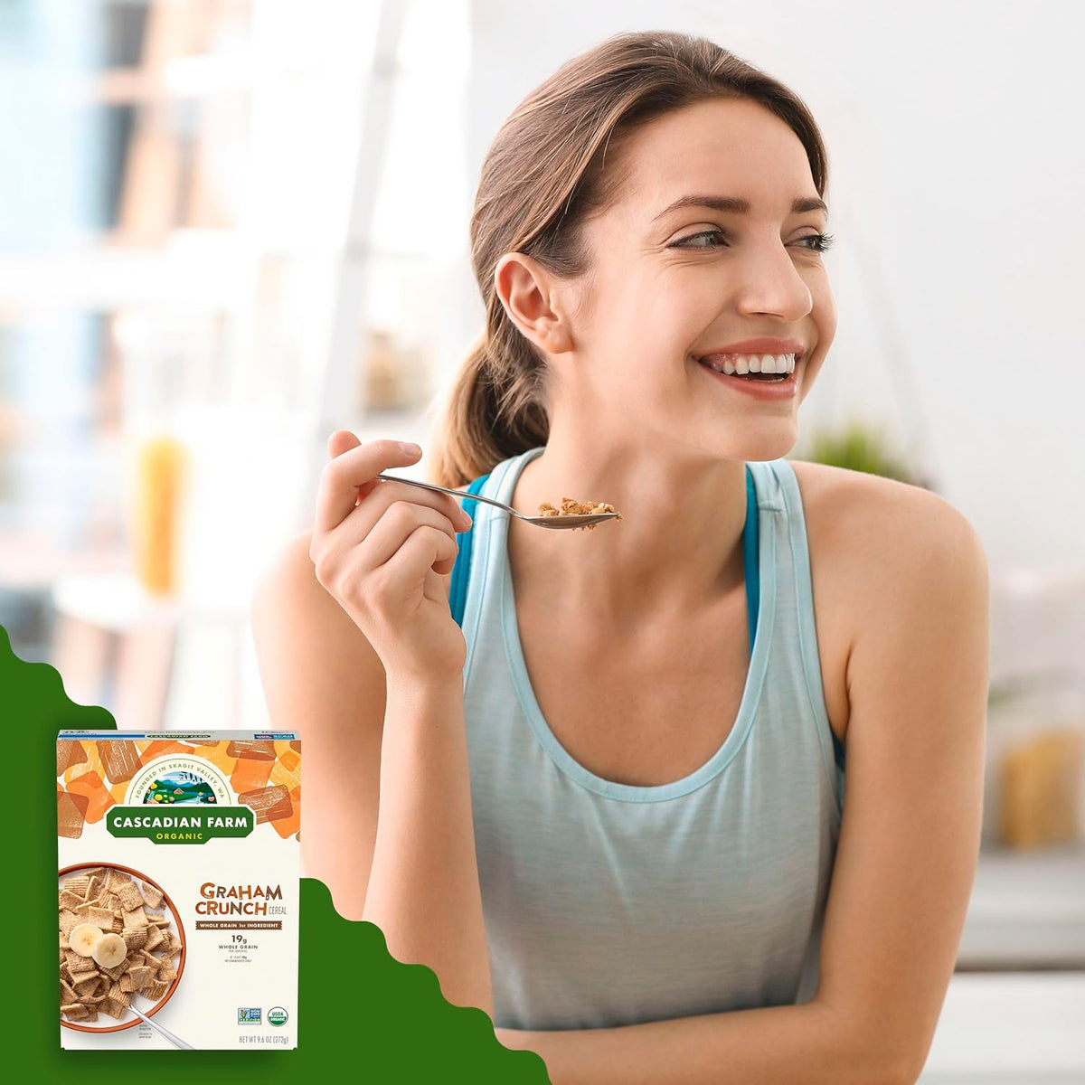 graham-flavored crunchy square shape that holds up in milk and in the hand