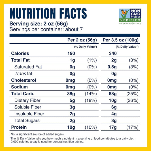grain and legume flour blend providing a good source of dietary fiber