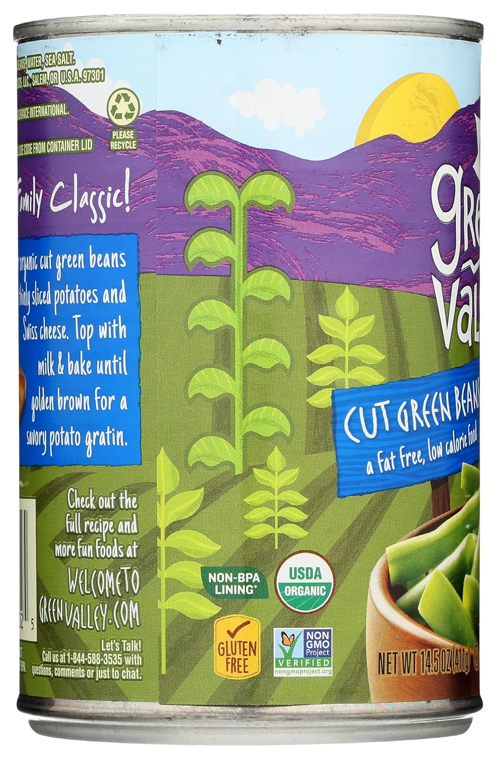 Green Valley Organic Cut Green Beans – Shelf-Stable Organic Side for Camping Meals and RV Galley Cooking, 14.5 oz