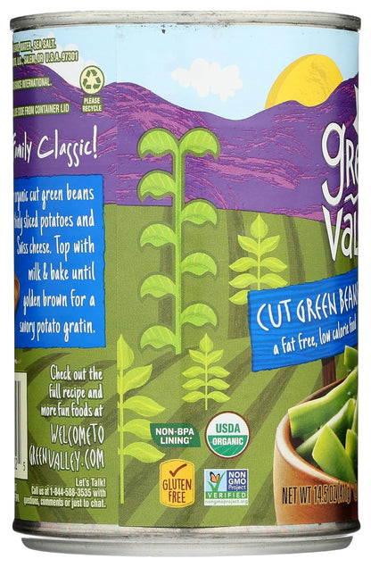 Green Valley Organic Cut Green Beans – Shelf-Stable Organic Side for Camping Meals and RV Galley Cooking, 14.5 oz