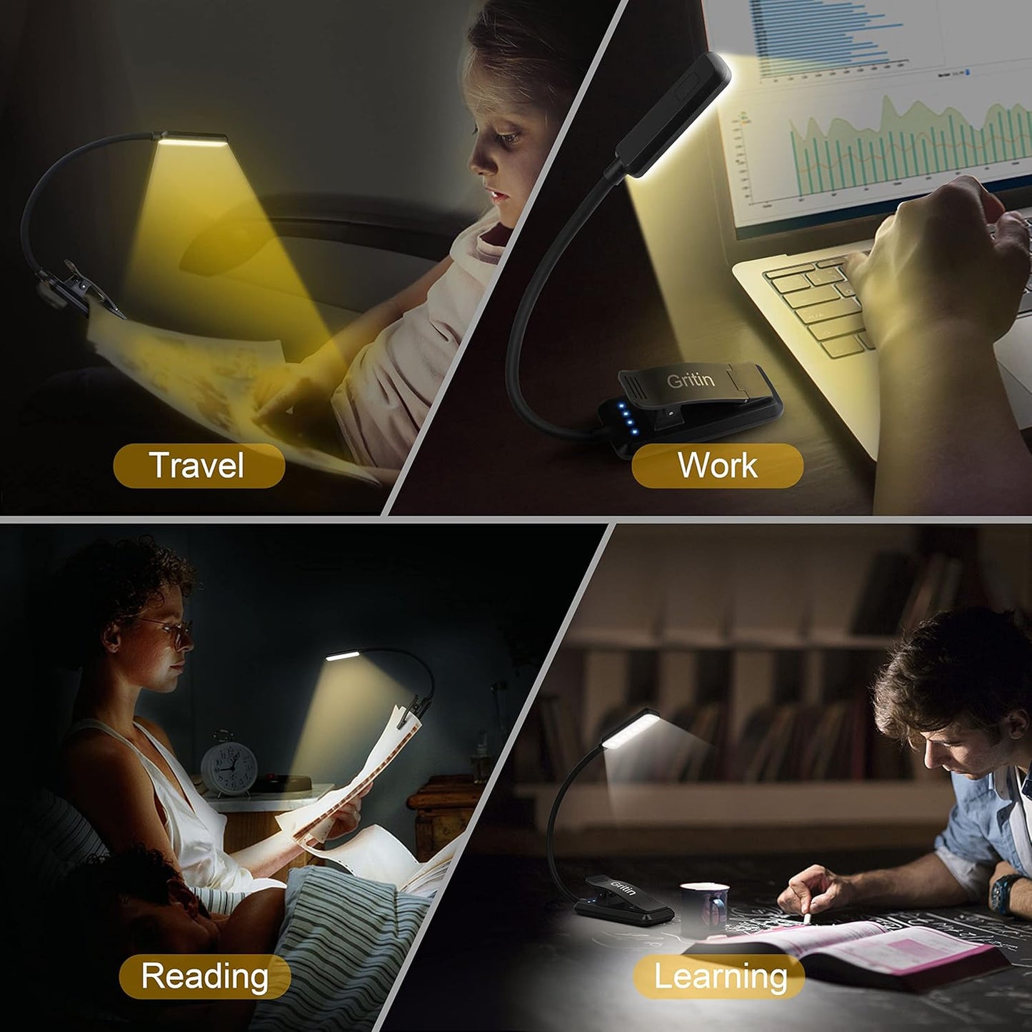 Gritin 9 LED Rechargeable Book Light for Reading in Bed - Thoughtful Birthday Gift for Women and Mom, Stepless Dimming Clip on Reading Light for Avid Readers
