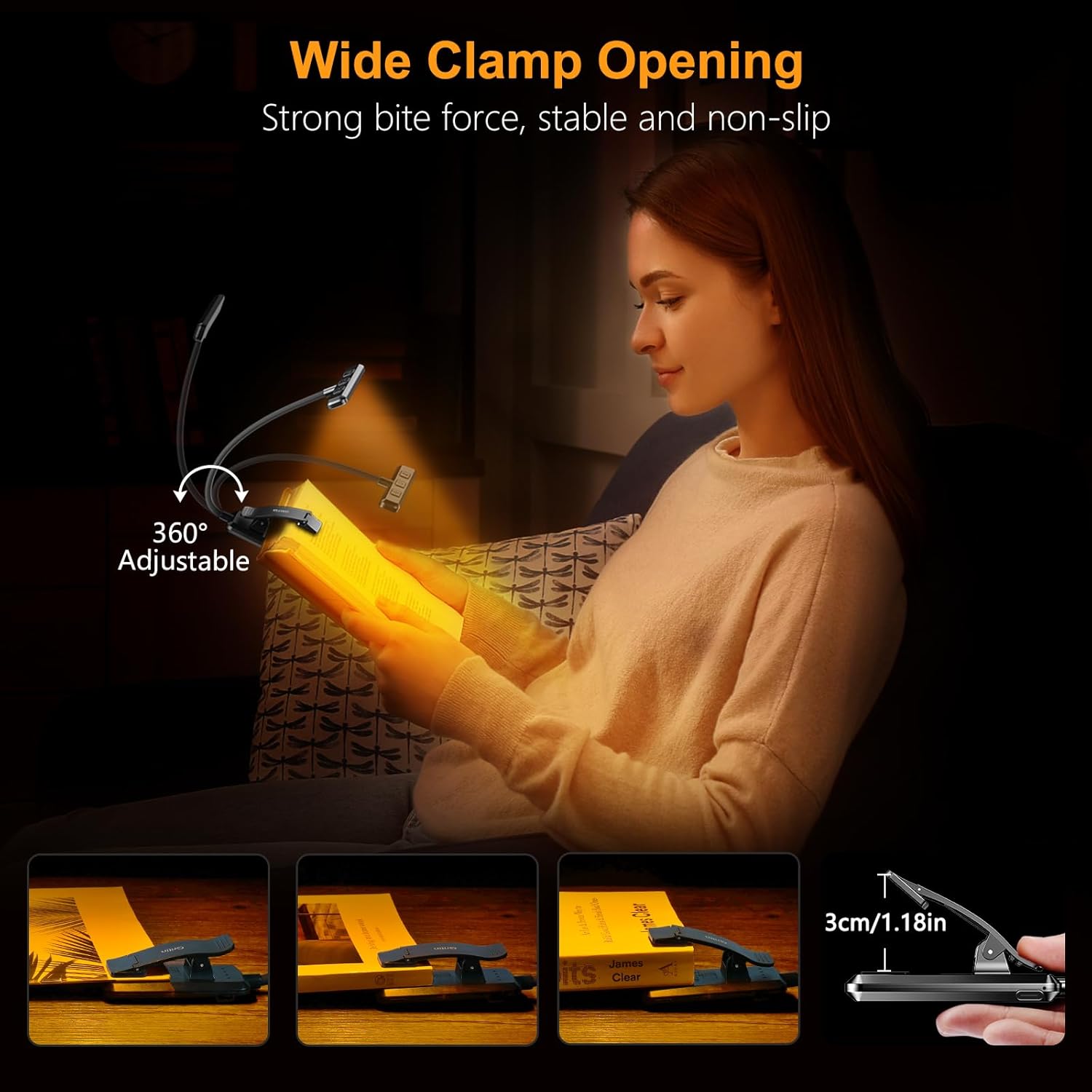 Gritin Eye Caring Book Light with Amber 1800K Mode – Bedside Companion for Nightly Reading and Wind Down Ritual