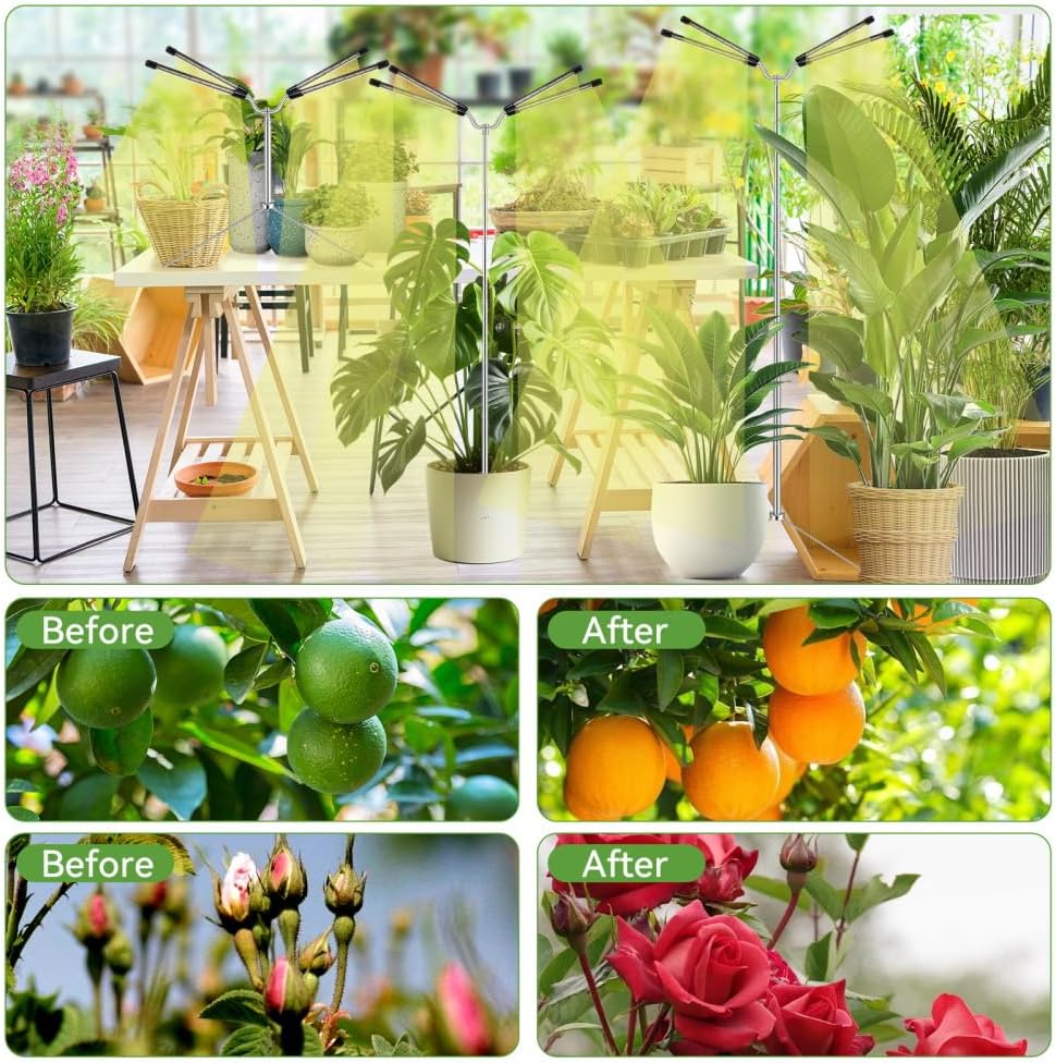 Grow Lights for Indoor Plants – Modern Living Room Decor with Full Spectrum 4-Head Aluminum Floor Lamp