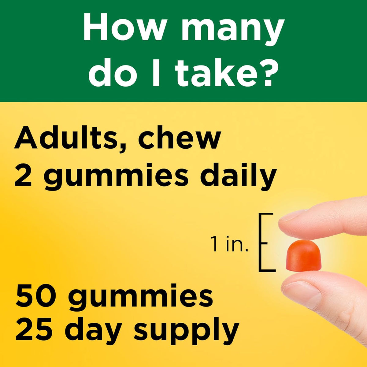 gummy dosage form (chewable, no water needed) suitable for adults on the go